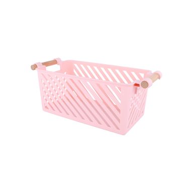 Organizador de plástico apilable mori girl con mango de madera l rosa -  Miniso