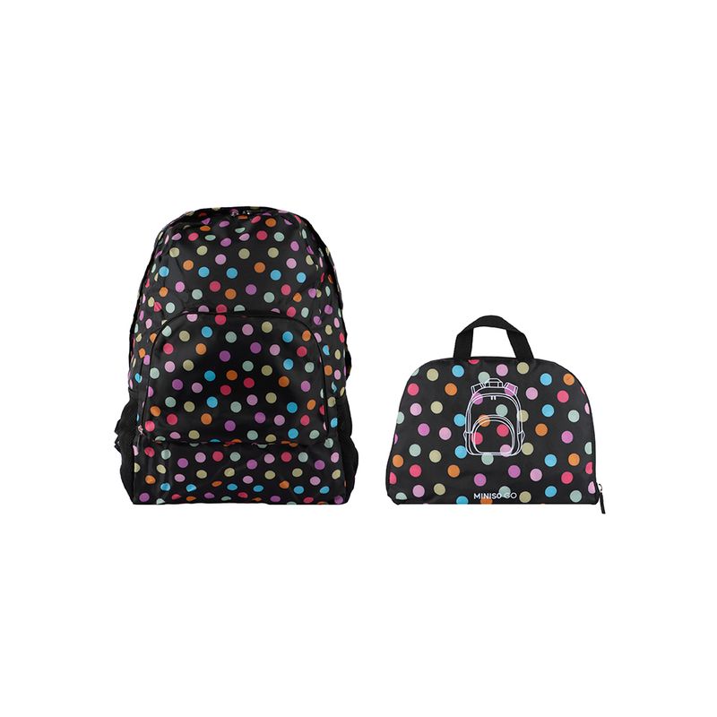 Organizador-de-viaje-mochila-escolar-plegable-serie-dots-negro-Miniso-1-24234