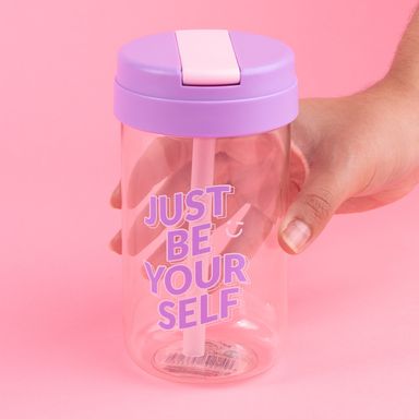 Vaso de plástico con tapa abatible serie letter 500 ml rosa -  Miniso