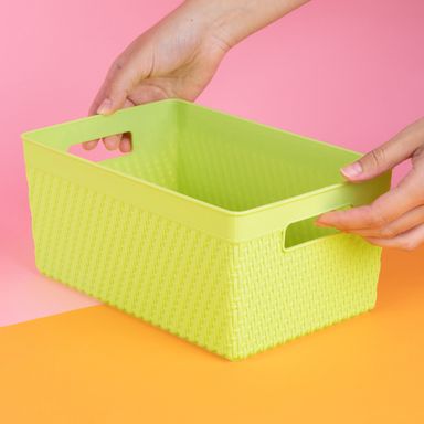 Organizador de plástico con correas de imitación de ratan versión alta l verde 25.5cm lima -  Miniso