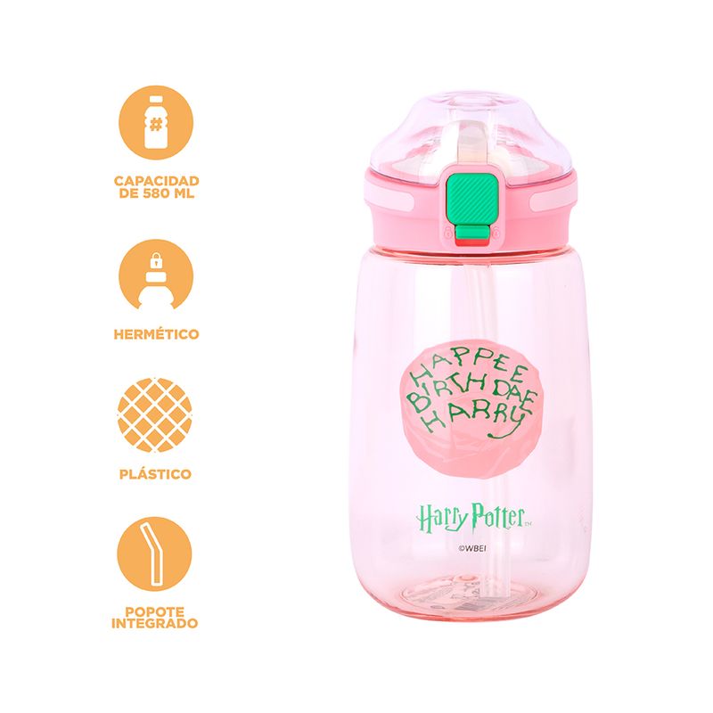 Tomatodo-de-pl-stico-de-harry-potter-con-tapa-abatible-autom-tica-580-ml-rosa-Harry-Potter-3-24386