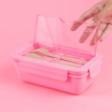 Taper para alimentos caja bento de paja de trigo 1100ml rosa -  Miniso