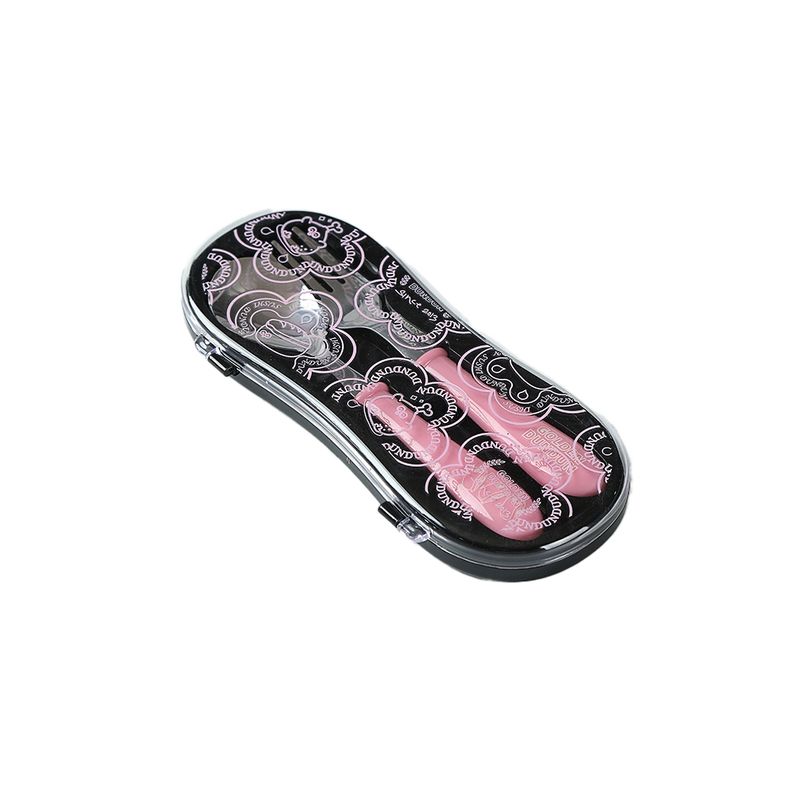 Juego-de-cubiertos-de-tenedor-y-cuchara-negro-con-rosa-serie-dundun-Miniso-1-23323