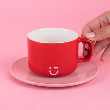 Taza con posavasos rainbow series 210 ml rojo -  Miniso