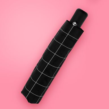 Paraguas plegable estampado de cuadros 100% poliéster negro 53.5 cm automático -  Miniso