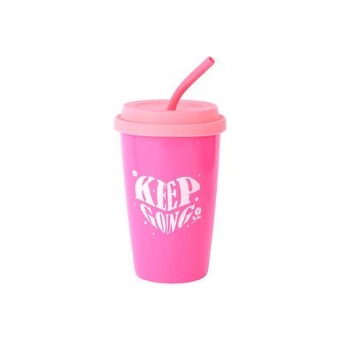 Vaso de cerámica con tapa y sorbete 400ml rosa -  Miniso