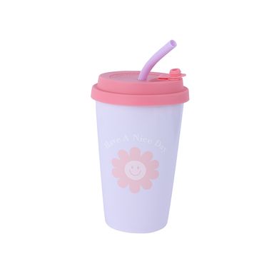 Vaso de cerámica con tapa y sorbete 400 ml flor lila -  Miniso