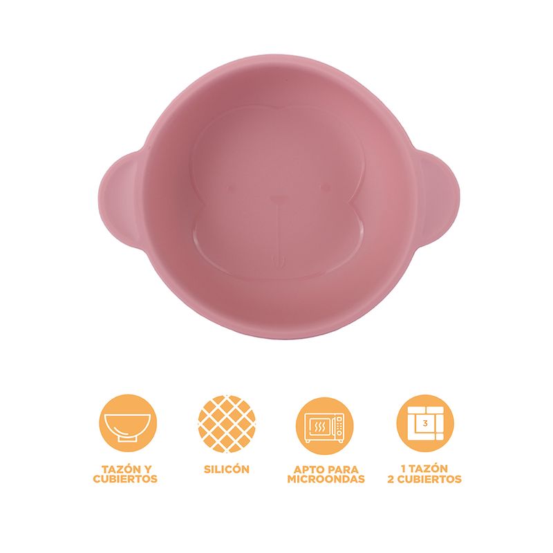 Taz-n-de-silicona-de-color-solido-con-cuchara-y-folk-rosa-Miniso-3-25731