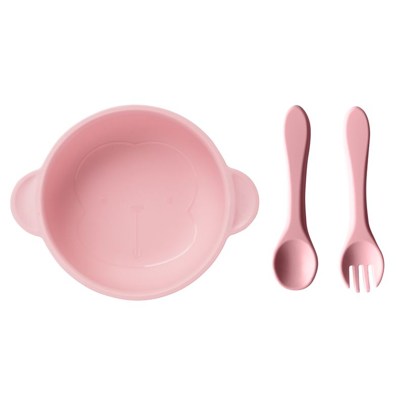 Taz-n-de-silicona-de-color-solido-con-cuchara-y-folk-rosa-Miniso-1-25731