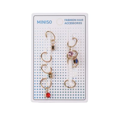 Set de argollas de moda para cabello miniso serie metal piedras tipo diamante 4 pares. -  Miniso