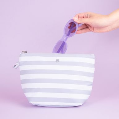 Cosmetiquera miniso forma trapecio serie rayas gris -  Miniso