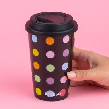 Taza de café de cerámica serie dots 400 ml color negro -  Miniso