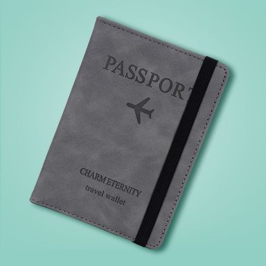 Porta pasaporte con banda elástica gris serie miniso -  Miniso