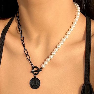 Collar miniso serie dark cadena y perlas -  Serie Dark