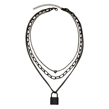 Collar miniso serie dark multicadena candado y corazón -  Serie Dark