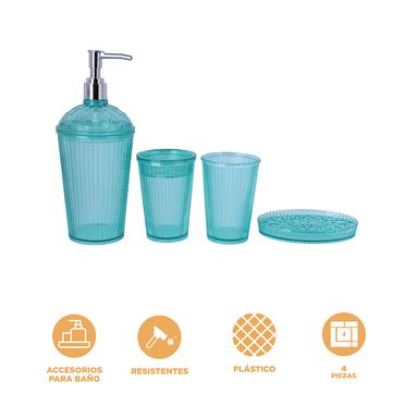 Serie transparente 4 piezas verde para baño -  Miniso