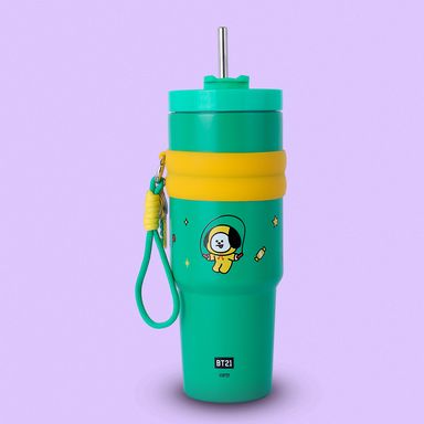 Tomatodo colección bt21 de doble pared con funda y sorbete 900 ml chimmy verde -  BT21