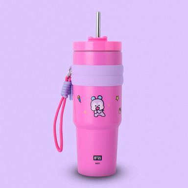 Termo colección bt21 de doble pared con funda y sorbete 900 ml mang rosa -  BT21