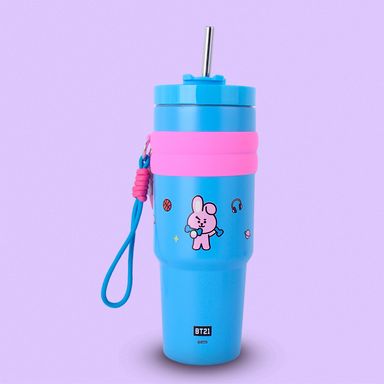 Tomatodo colección bt21 de doble pared con funda y sorbete 900 ml cooky azul -  BT21