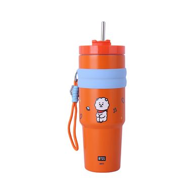 Termo de acero de doble pared colección bt21 con funda y pajita 900ml rj -  BT21