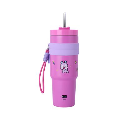Termo colección bt21 de doble pared con funda y sorbete 900 ml mang rosa -  BT21