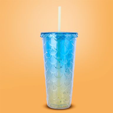 Tomatodo de plástico colección colorida brillante con correa 680 ml azul y amarillo -  Miniso
