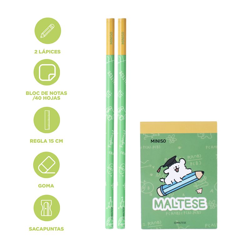Set-de-escritorio-bloc-de-notas-40-hojas-lapiz-x-2-borrador-tajador-regla-serie-maltese-Maltese-3-23705