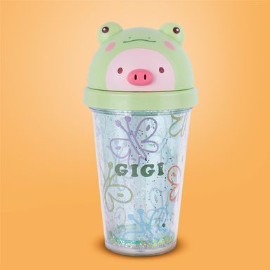 Tomatodo de plástico con sorbete de plástico de 320 ml rana serie mini family -  Mini Family
