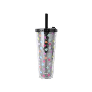 Tomatodo de plástico de doble pared con sorbete serie dots 720 ml color negro -  Miniso