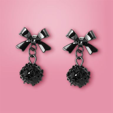 Aretes miniso serie dark esfera con moño 1 par -  Serie Dark