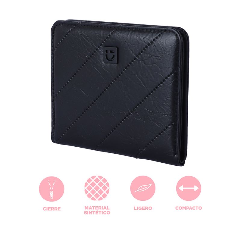 Cartera-corta-para-mujer-miniso-lineas-diagonal-en-relieve-negro-Miniso-4-27454