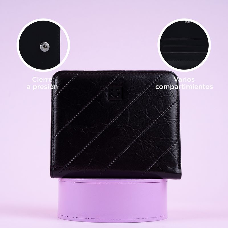 Cartera-corta-para-mujer-miniso-lineas-diagonal-en-relieve-negro-Miniso-6-27454