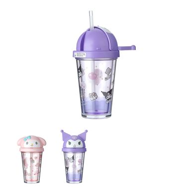 Vaso de plastico con sorbete y cara de personajes de sanrio 320 ml 56x43.5cm - Sanrio