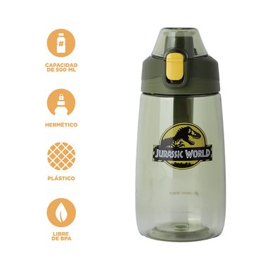 Tomatodo de plástico botella jurassic world tritan con mango de silicona 500 ml verde oscuro -  Jurassic World