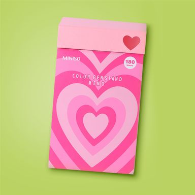 Bloc de notas con soporte para lapicero corazon 180 hojas serie rose pink -  Miniso