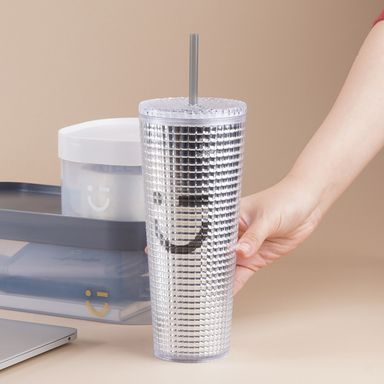 Tomatodo de plástico de doble capa con sorbete serie silver grey 775 ml -  Silver Gray