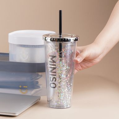 Tomatodo de plástico con sorbete serie silver grey 720 ml -  Silver Gray