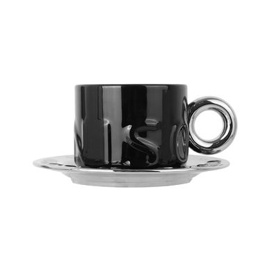 Taza de cerámica con platillo serie gris plata 230ml -  Silver Gray