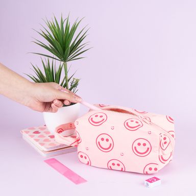 Cosmetiquera miniso rectangular carita feliz rosa -  Miniso