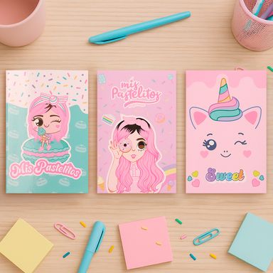 Set de libros pequeños encuadernados con puntadas 3x24 hojas serie mis pastelitos -  Mis Pastelitos