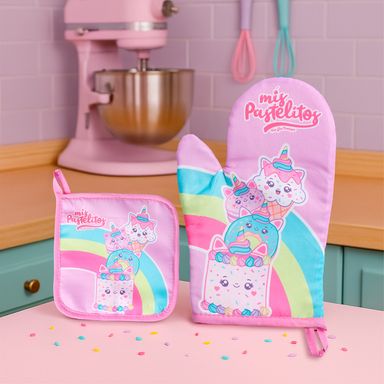 Set de guante y agarradera para cocina miniso colección mis pastelitos unicornio -  Mis Pastelitos