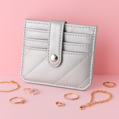 Tarjetero miniso lineas bordadas plata -  Miniso