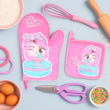 Set de guante y agarradera para cocina miniso colección mis pastelitos gris -  Mis Pastelitos