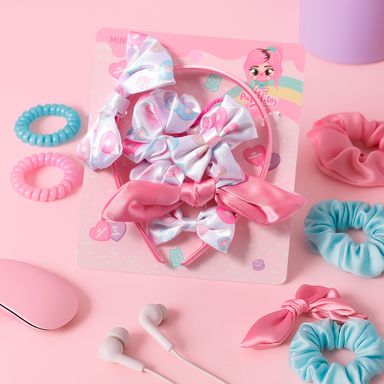Set infantil de accesorios para cabello mis pastelitos vinchas y pasadores rosa y blanco -  Mis Pastelitos