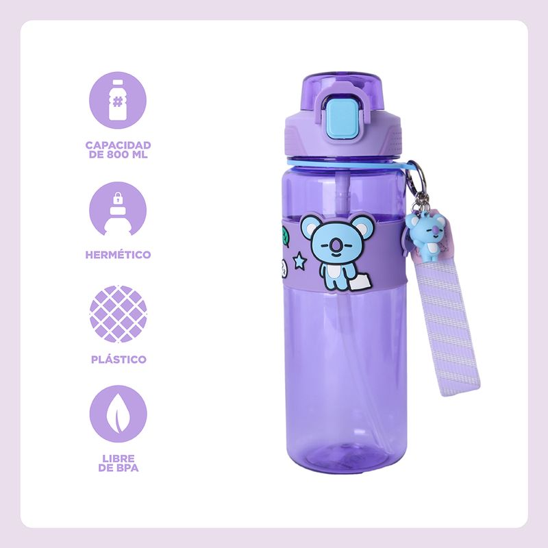 Tomatodo-de-pl-stico-colecci-n-bt21-con-correa-y-funda-800-ml-koya-morado-BT21-3-28267