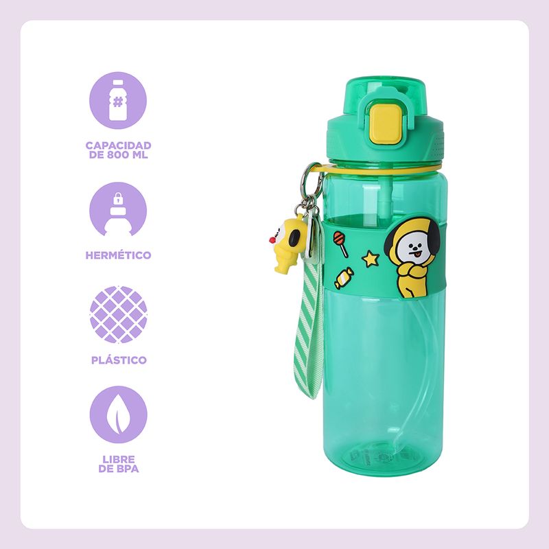Tomatodo-de-pl-stico-colecci-n-bt21-con-correa-y-funda-800-ml-chimmy-verde-BT21-3-28270
