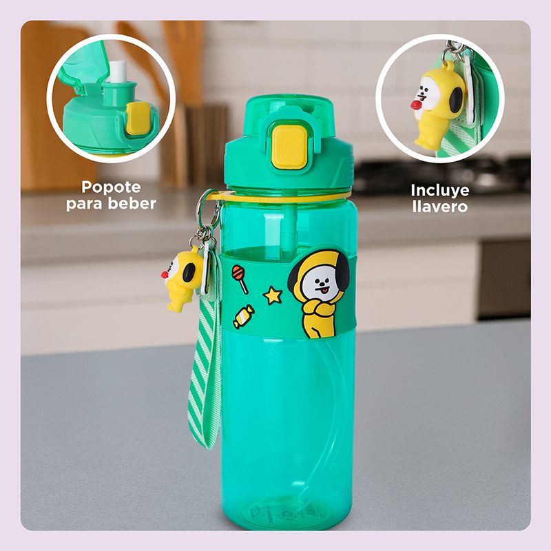 Tomatodo-de-pl-stico-colecci-n-bt21-con-correa-y-funda-800-ml-chimmy-verde-BT21-5-28270