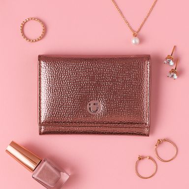 Cartera corta con broche para mujer miniso serie shiny rosa -  Miniso