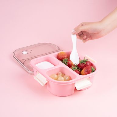 Contenedor caja bento de 3 compartimentos 1200 ml rosa serie miniso  -  Miniso
