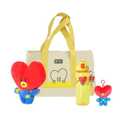 Pack Peluche Tata 18Cm X 13Cm X 16Cm + Bolso Con Cintas De Color Tata + Tomatodo De Plastico Con Correa Y Funda 800 Ml Tata Amarillo + Llavero Tata 12
